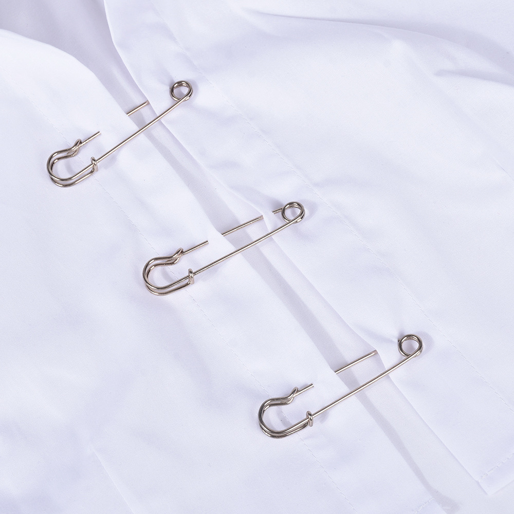 Hollow-Out Long-Sleeved Brooch-Style Shirt