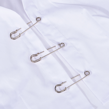 Hollow-Out Long-Sleeved Brooch-Style Shirt