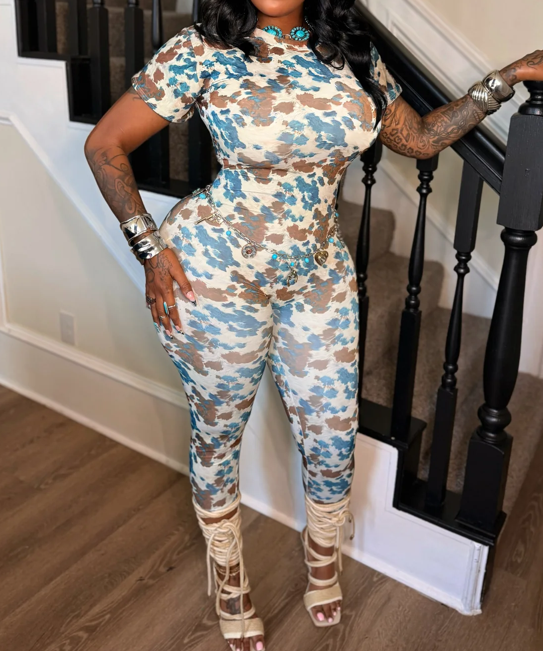 Cow Print Bodycon Jumpsuit