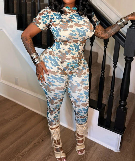 Cow Print Bodycon Jumpsuit