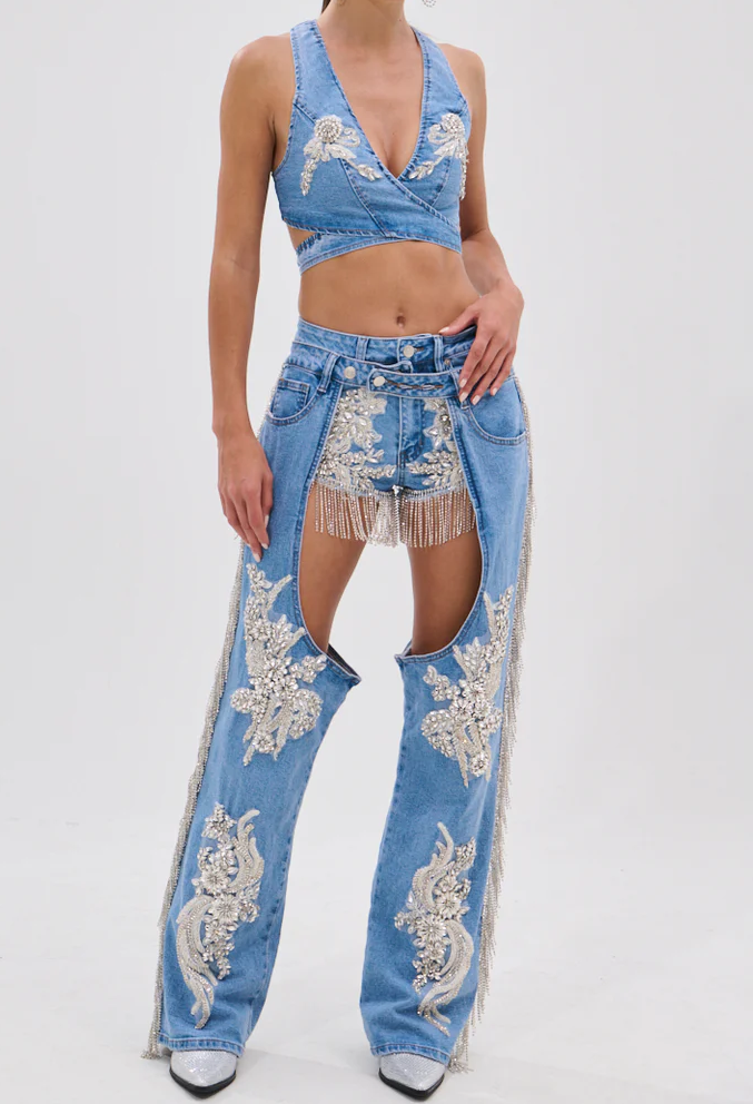 Denim Bra Top & Short Pants Set