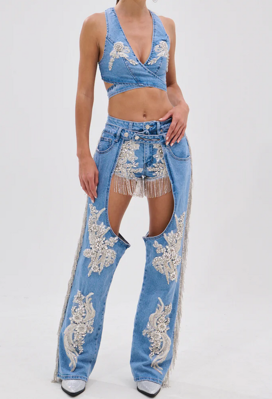 Denim Bra Top & Short Pants Set