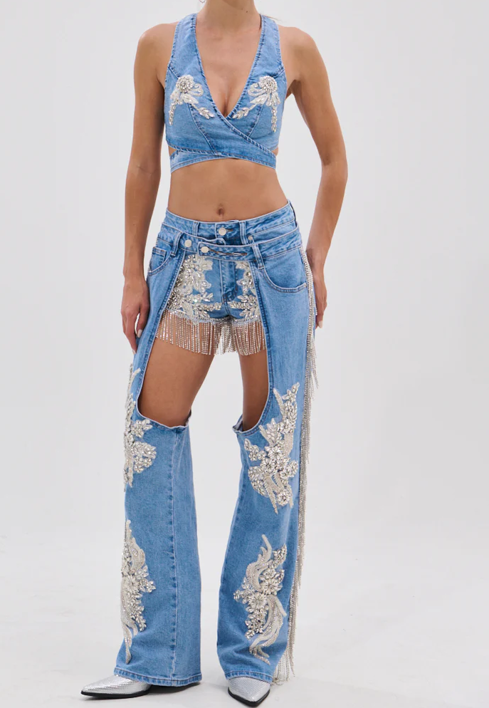 Denim Bra Top & Short Pants Set