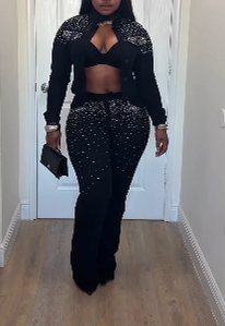 Sparkling Short-Sleeved Jacket & Pants Set