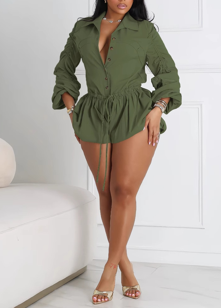 Flower Bud Button Short Jumpsuit