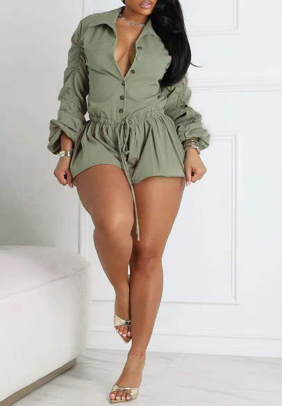 Flower Bud Button Short Jumpsuit