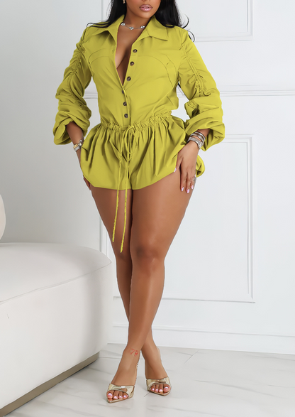 Flower Bud Button Short Jumpsuit
