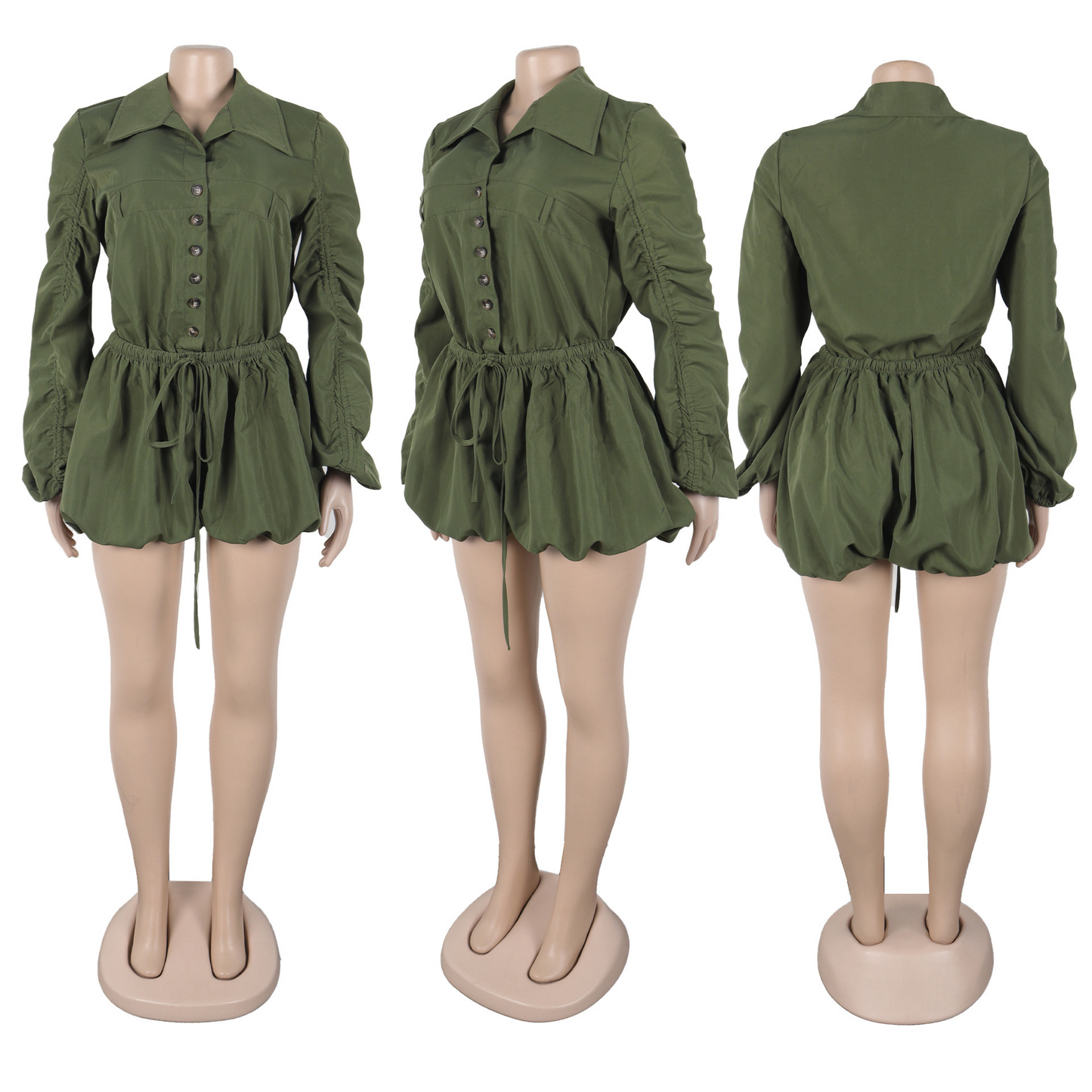 Flower Bud Button Short Jumpsuit