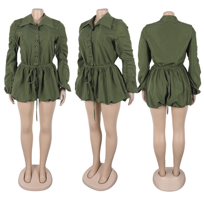 Flower Bud Button Short Jumpsuit