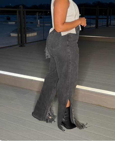 Sided Denim Split Bottom Jeans