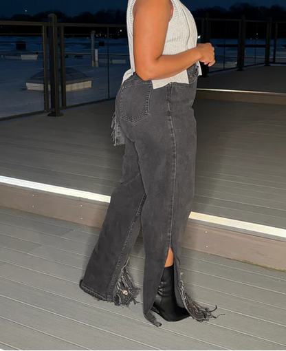 Sided Denim Split Bottom Jeans