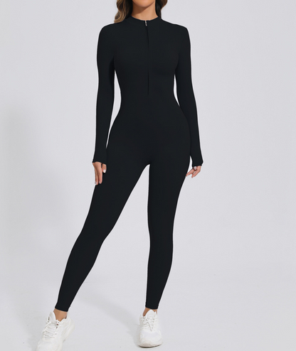 Women‘s Long Sleeve Zip Up Workout Jumpsuit