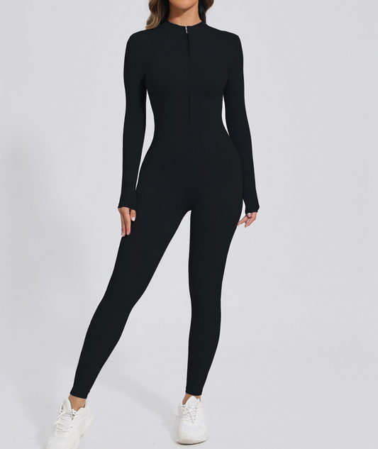 Women‘s Long Sleeve Zip Up Workout Jumpsuit