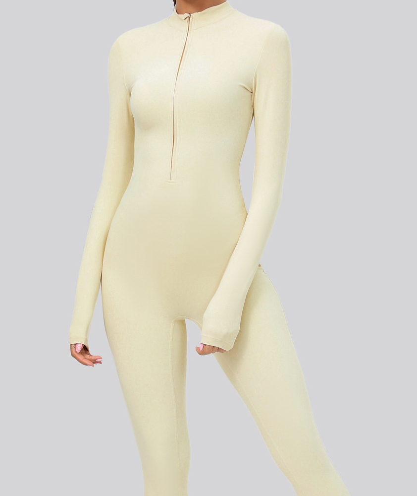 Women‘s Long Sleeve Zip Up Workout Jumpsuit
