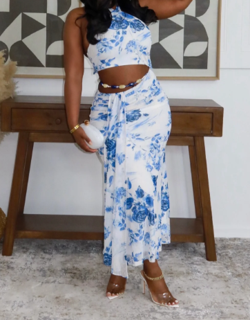 Sky Petals Midi Dress