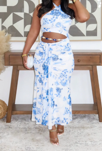 Sky Petals Midi Dress