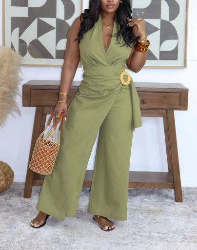 Halter Wrap Linen Jumpsuit