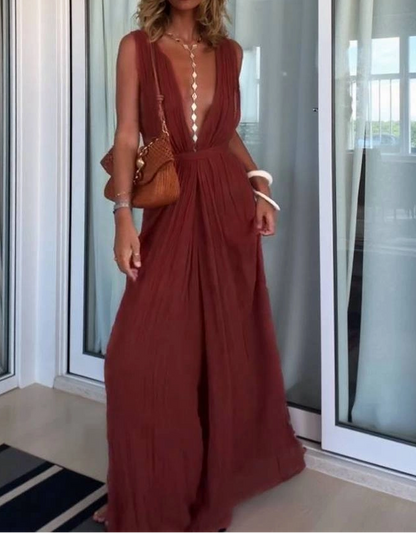 Vacation Style V-neck Lace-up Jumpsuit