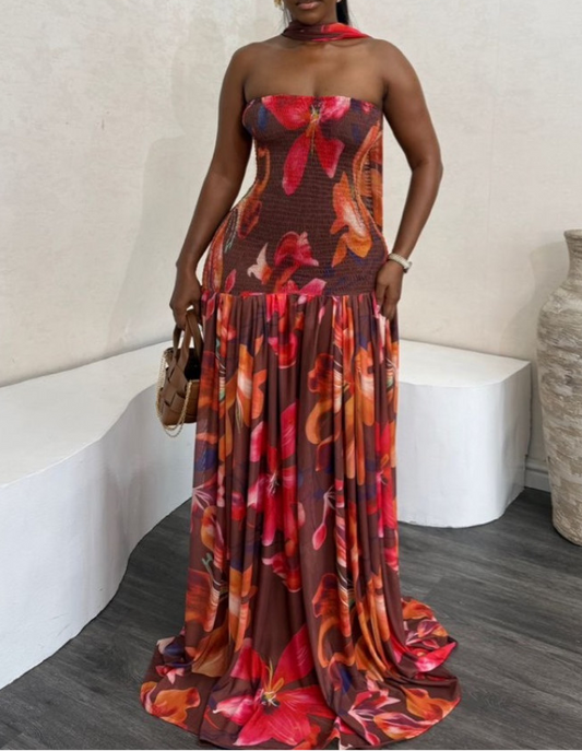 Smocked Mesh Maxi Dress