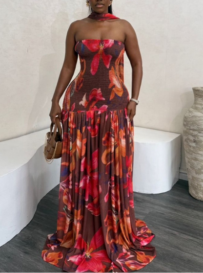 Smocked Mesh Maxi Dress