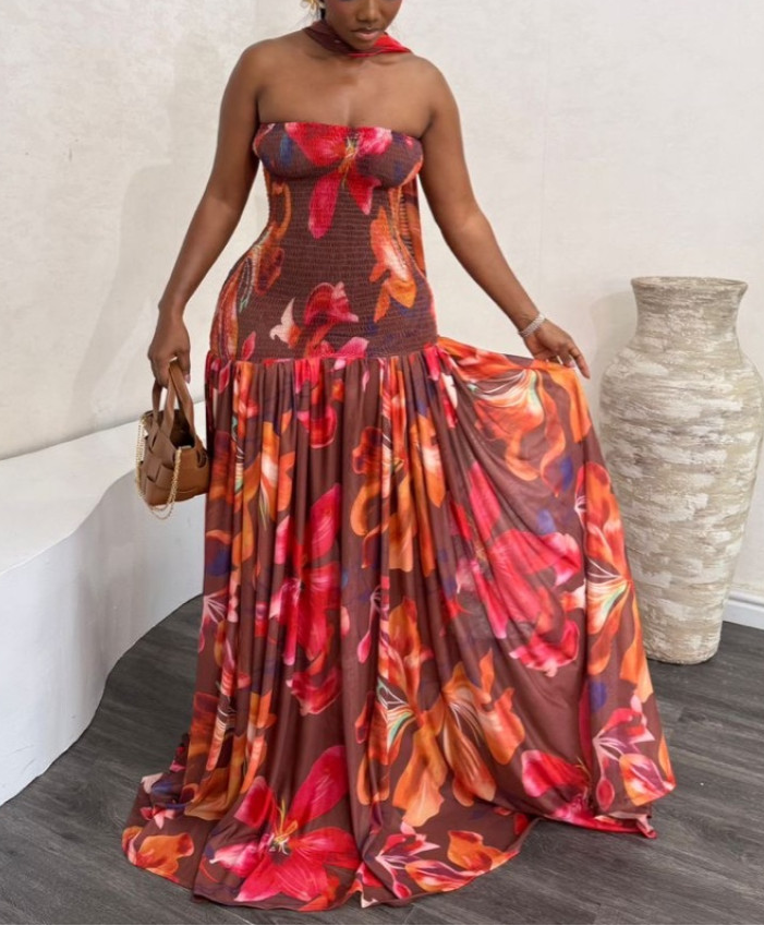 Smocked Mesh Maxi Dress