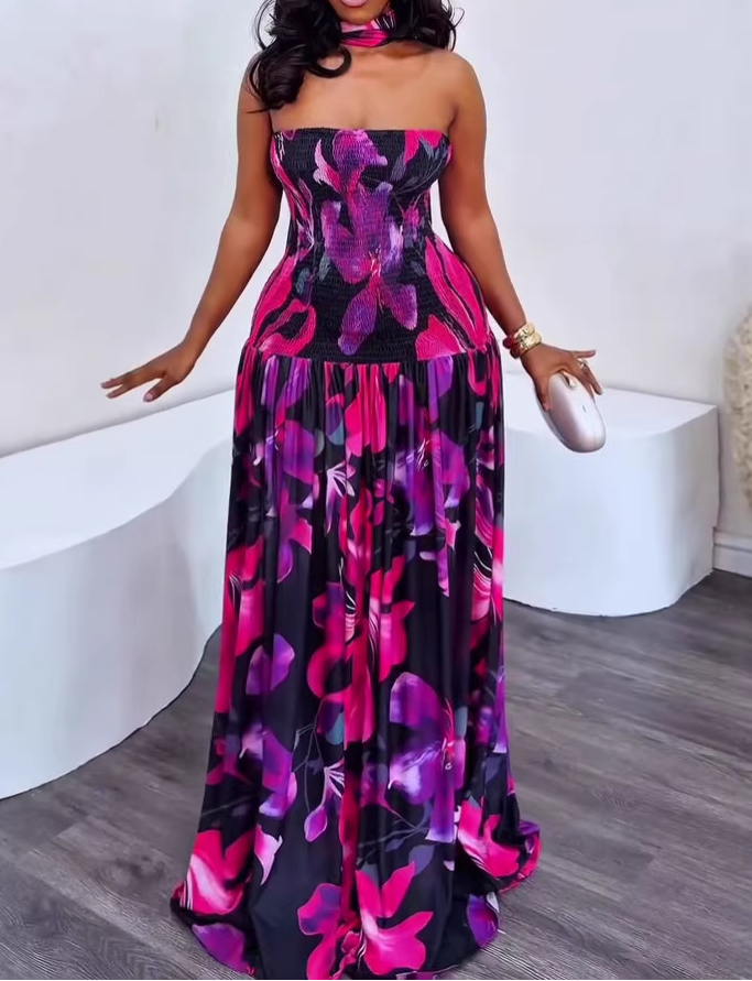 Smocked Mesh Maxi Dress