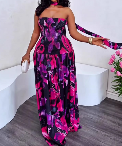 Smocked Mesh Maxi Dress