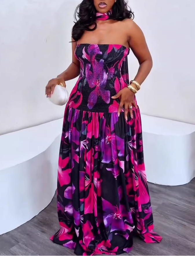 Smocked Mesh Maxi Dress