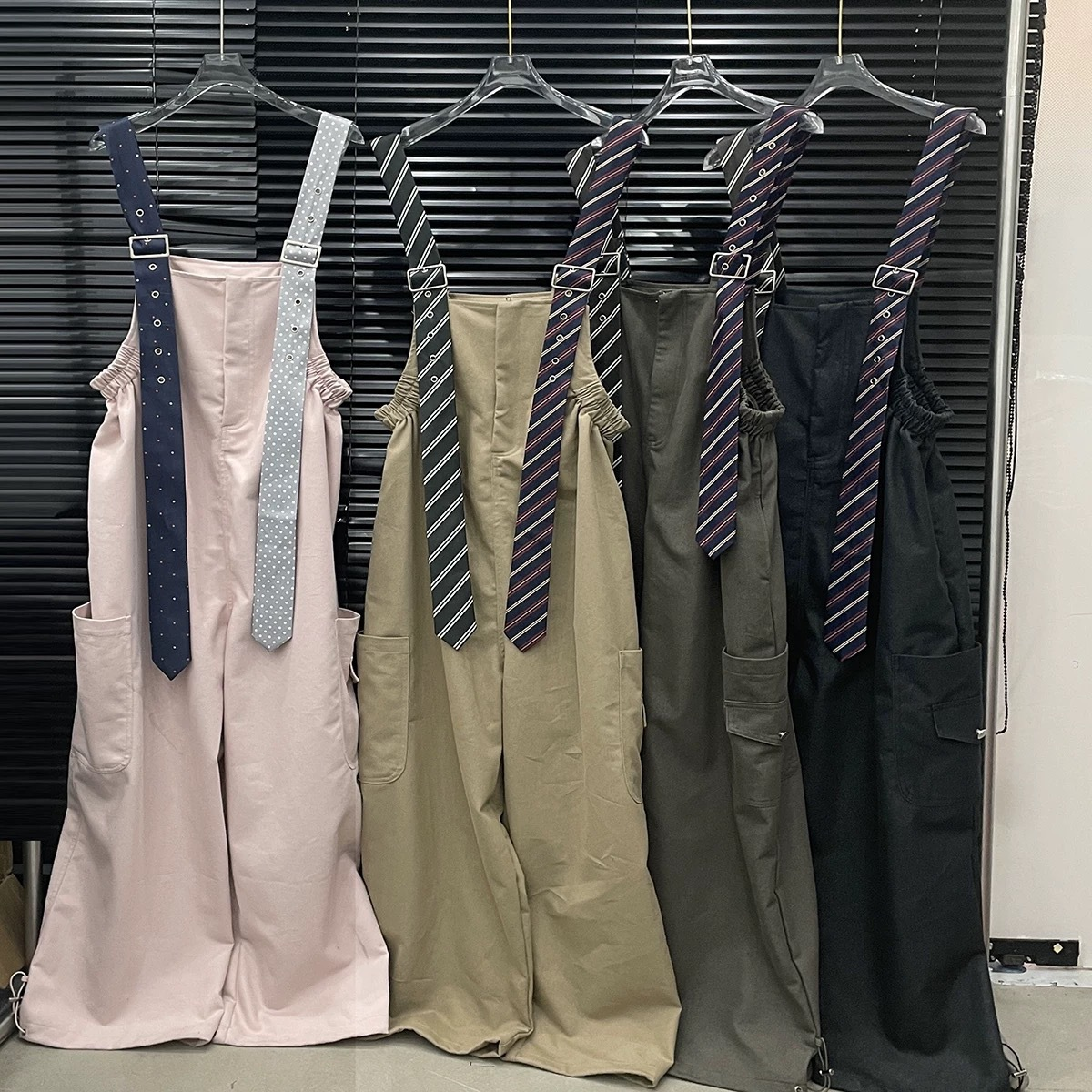 Tie-Decorated Workwear Wide-Leg Overalls