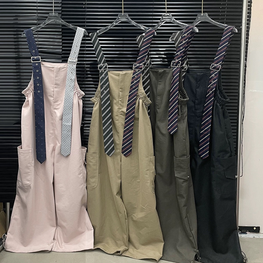 Tie-Decorated Workwear Wide-Leg Overalls