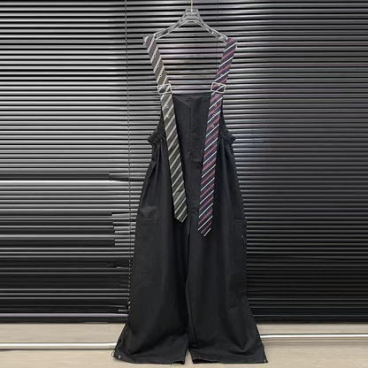 Tie-Decorated Workwear Wide-Leg Overalls