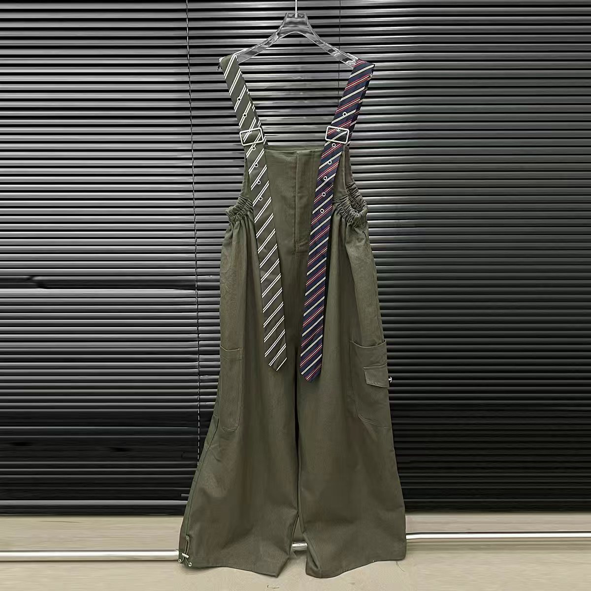 Tie-Decorated Workwear Wide-Leg Overalls