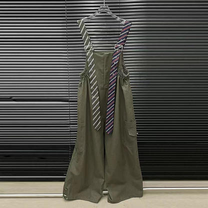 Tie-Decorated Workwear Wide-Leg Overalls