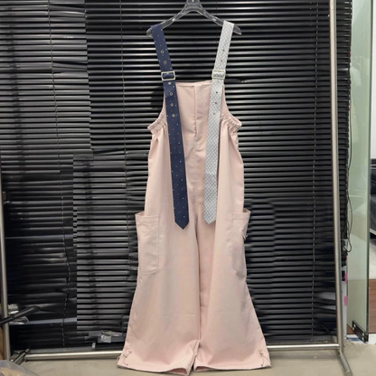 Tie-Decorated Workwear Wide-Leg Overalls