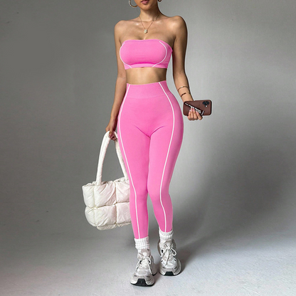 Color-Blocked Tube Top Tracksuit Set