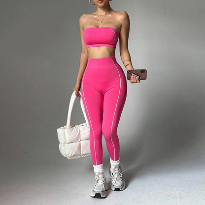 Color-Blocked Tube Top Tracksuit Set