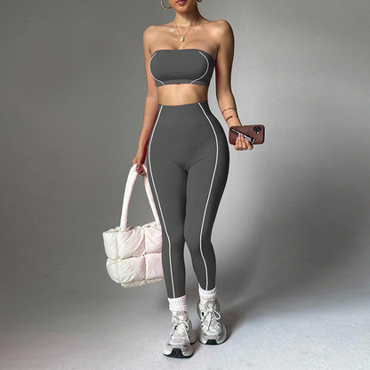 Color-Blocked Tube Top Tracksuit Set