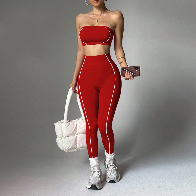 Color-Blocked Tube Top Tracksuit Set