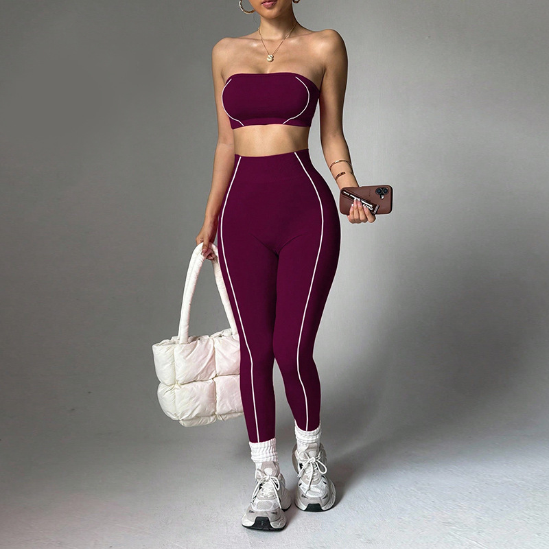 Color-Blocked Tube Top Tracksuit Set