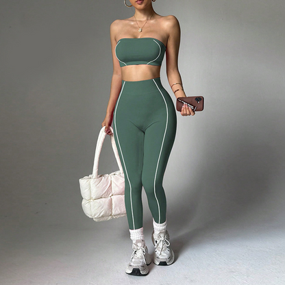 Color-Blocked Tube Top Tracksuit Set