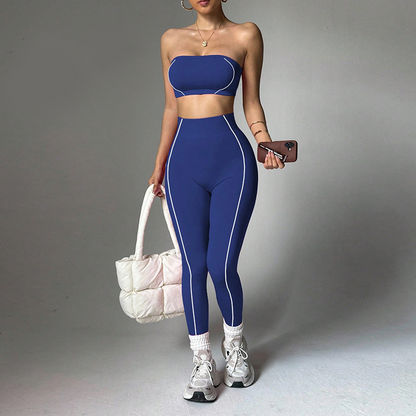 Color-Blocked Tube Top Tracksuit Set