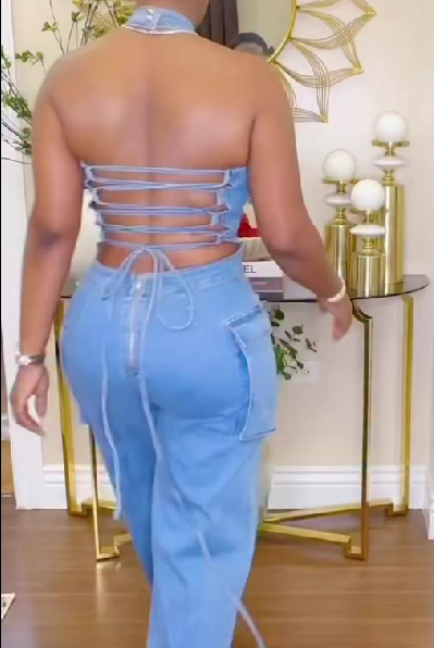 Halter Neck Hollow Diamond Tassel Jumpsuit