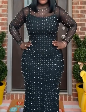 Pearl-Embellished Long Cover Up & Maxi Dress
