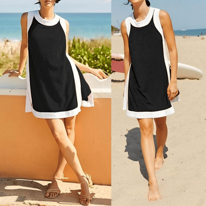 Color-Blocked Crew Neck Sleeveless Top & Shorts Casual Set