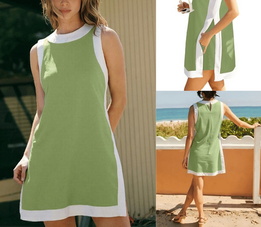 Color-Blocked Crew Neck Sleeveless Top & Shorts Casual Set