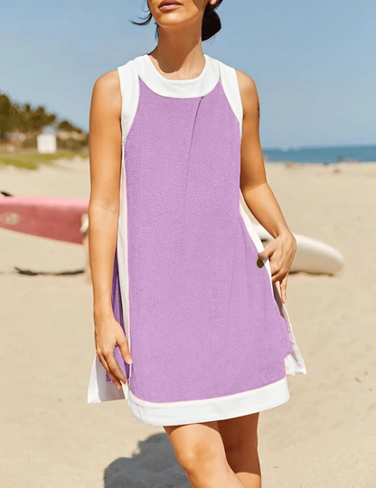 Color-Blocked Crew Neck Sleeveless Top & Shorts Casual Set