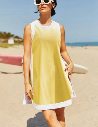 Color-Blocked Crew Neck Sleeveless Top & Shorts Casual Set