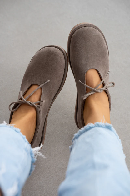 Full-Coverage Solid Color Leather Soft Sole Lace-Up Boken