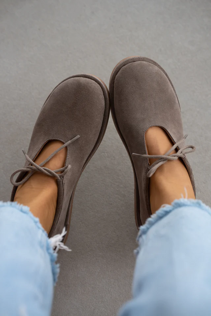 Full-Coverage Solid Color Leather Soft Sole Lace-Up Boken