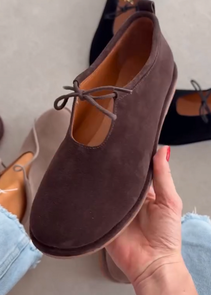 Full-Coverage Solid Color Leather Soft Sole Lace-Up Boken